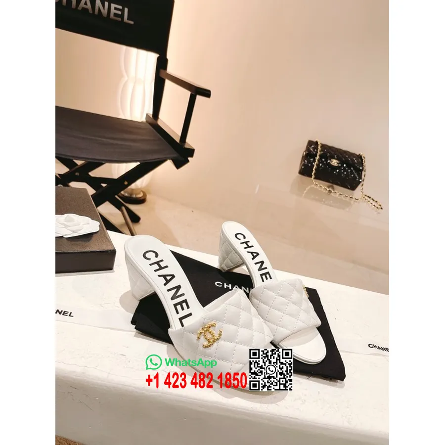 Chanel Cc Logo Elegante Mules Acolchoadas 6,5 Cm G38820 Couro De Pele De Cordeiro Coleção Primavera/verão 2022, Branco