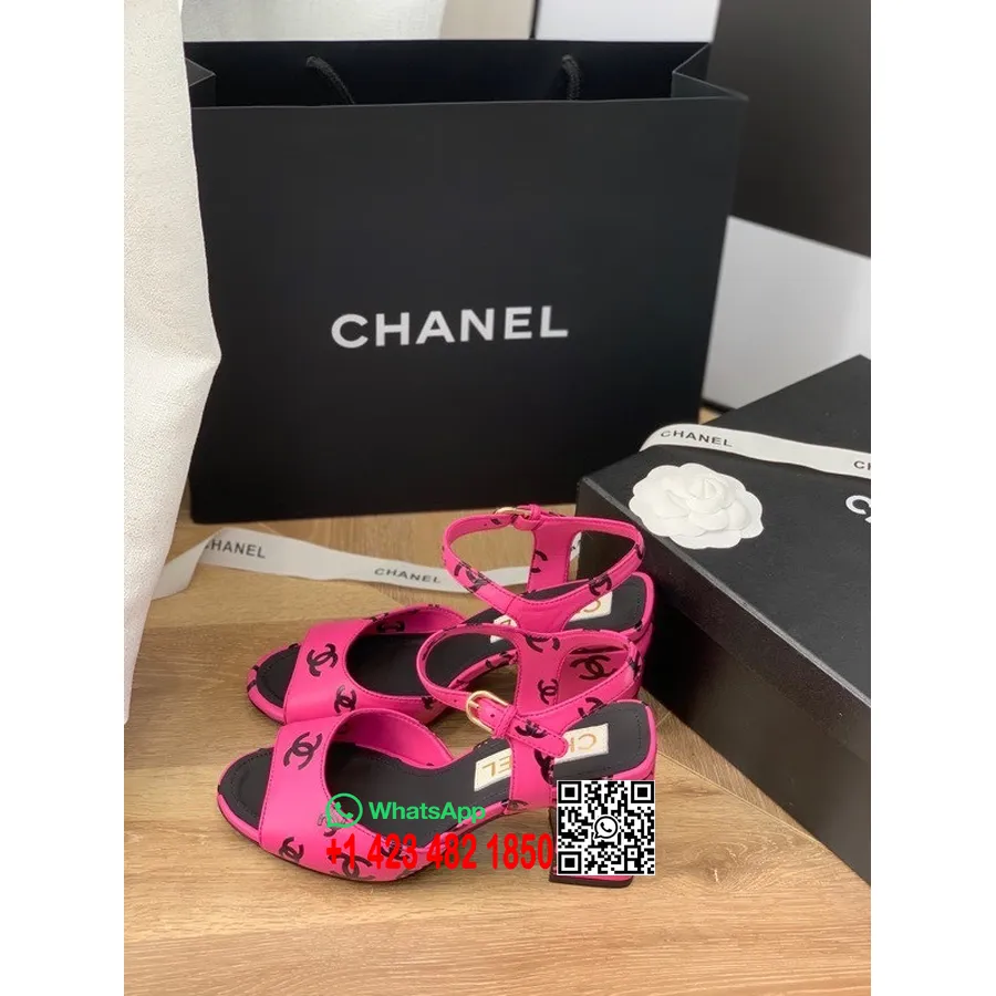 Chanel Cc Painettu 8,5 Cm Pumppu Sandaalit G38969 Lampaannahkainen Kevät/kesä 2022 Mallisto, Hot Pink/musta