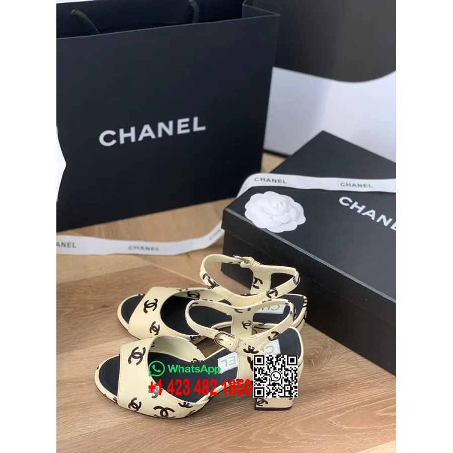 סנדלי משאבה מודפסים של Chanel Cc 8.5 ס"מ G38969 עור כבש קולקציית אביב/קיץ 2022, צהוב/שחור