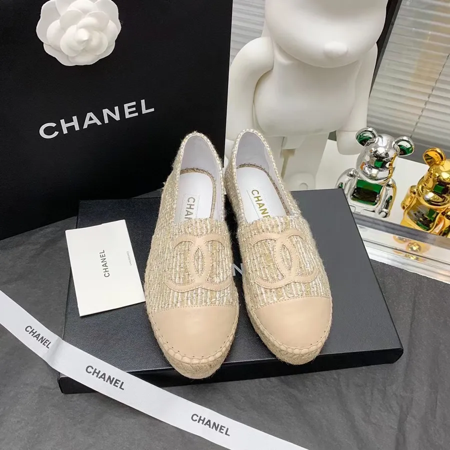 Chanel Espadrille Tweed/couro De Pele De Cordeiro Coleção Outono/inverno 2021, Bege