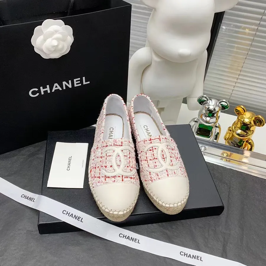 Chanel Espadrille Tvīda/jērādas ādas 2021. gada Rudens/ziemas Kolekcija, Rozā/balta