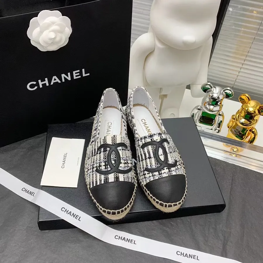 Συλλογή Chanel Espadrille Tweed/δερμάτινο δέρμα αρνιού φθινόπωρο/χειμώνας 2021, μαύρο