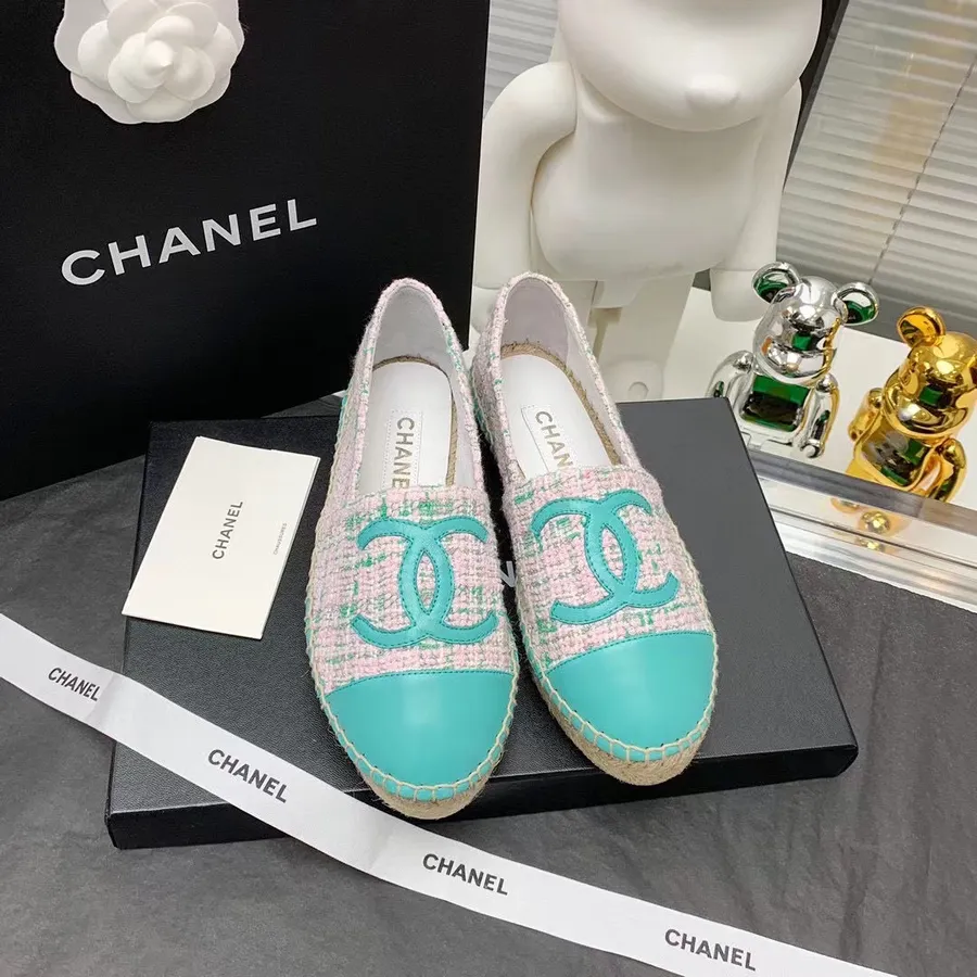 Chanel Espadrille Tweed/báránybőr 2021 őszi/téli Kollekció, Türkiz