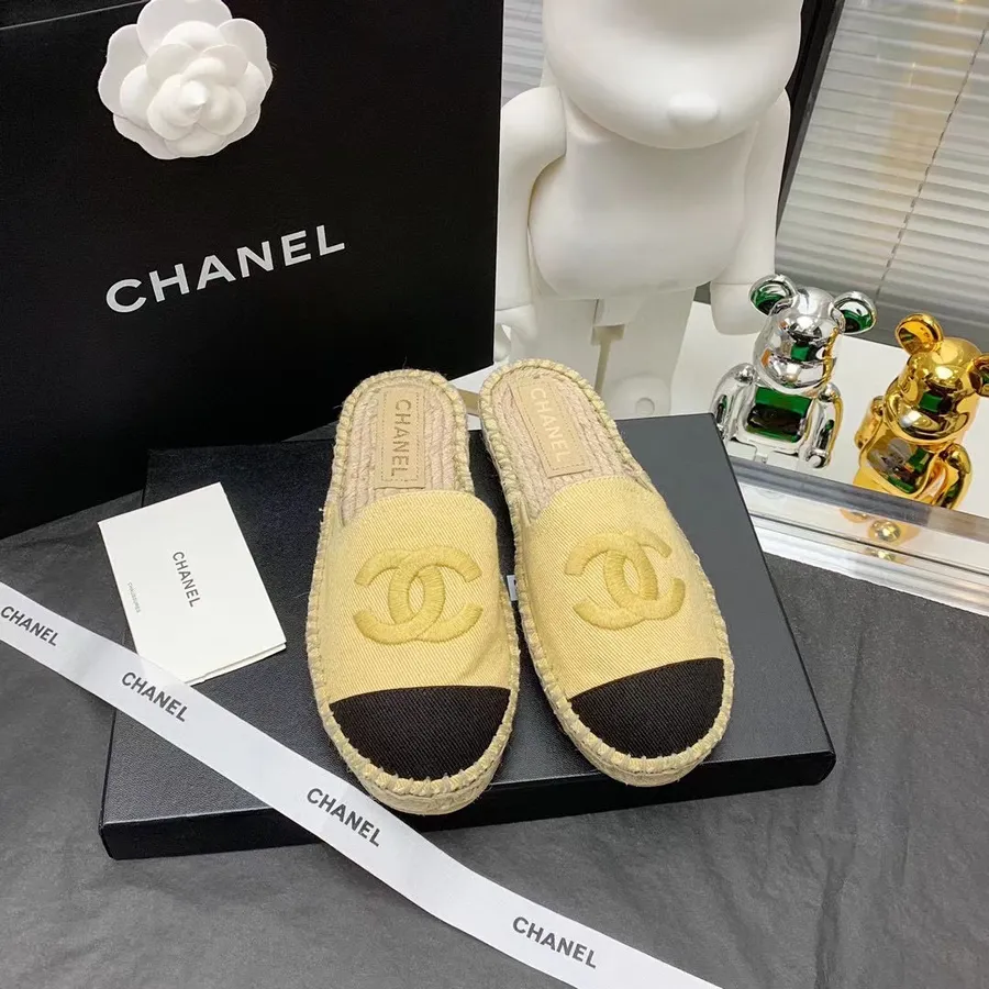 Chanel Espadrille Mules Audekls/jērādas 2021. gada Rudens/ziemas Kolekcija, Dzeltena