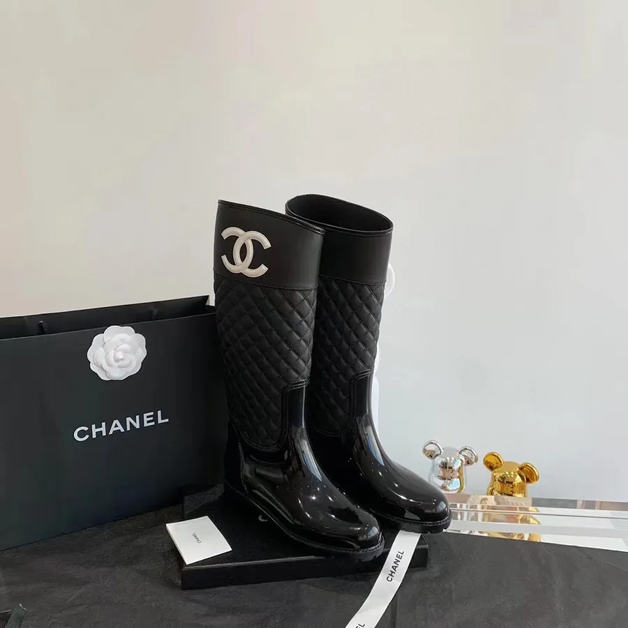 Botas De Lluvia De Goma De Pvc Chanel Hasta La Rodilla Colección Primavera/verano 2021, Negro