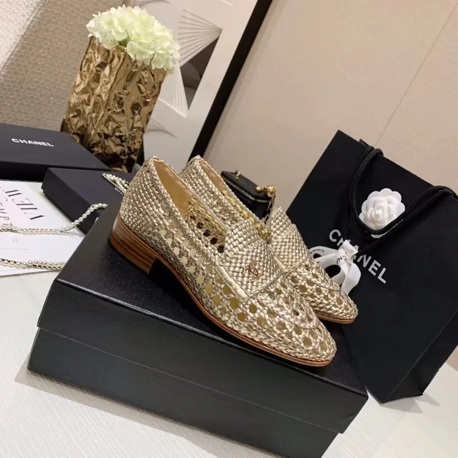 Chanel Geweven Driverloafers Kalfsleer Herfst/wintercollectie 2021, Goud