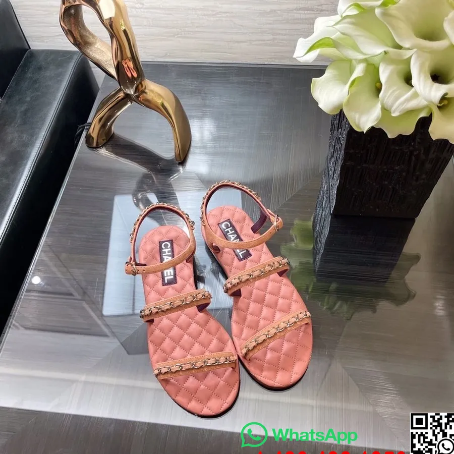 Chanel-riemchensandalen Mit Kettenverzierung, Lammleder-frühlings-/sommerkollektion 2021, Pfirsich