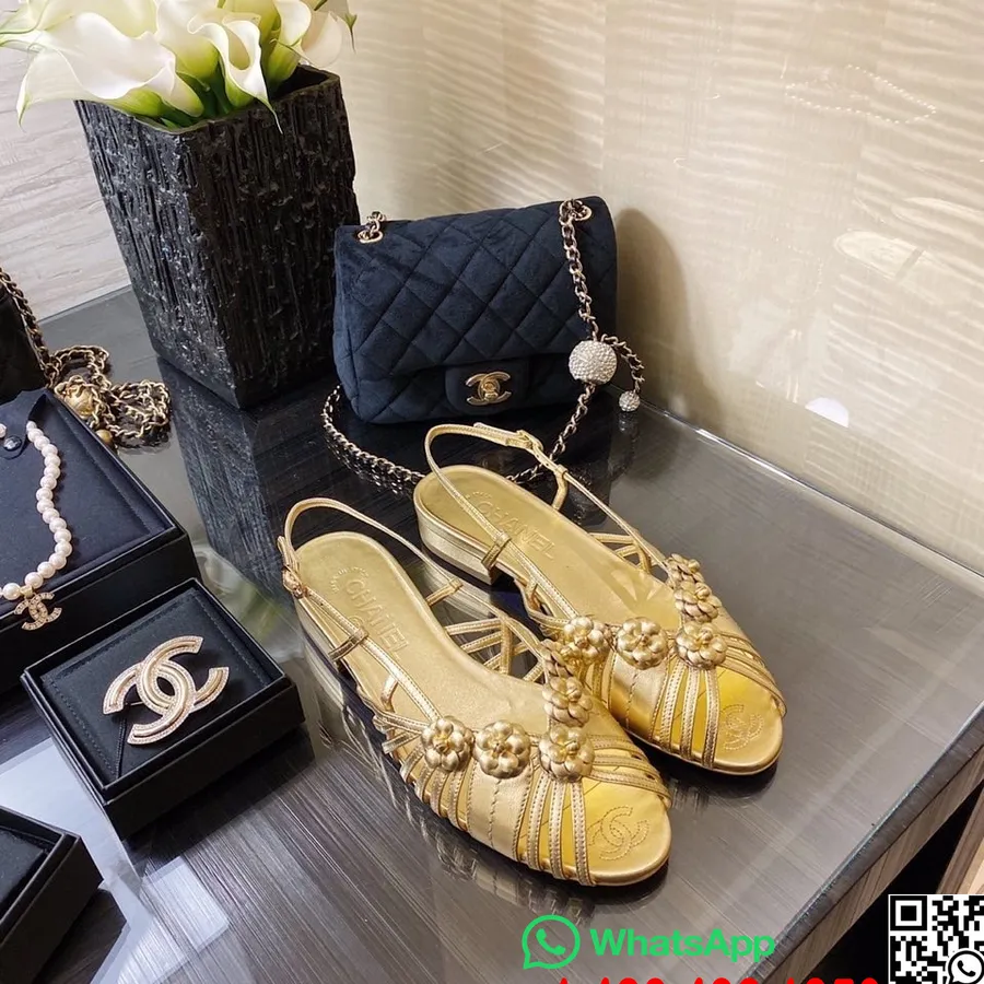 Chanel Sandalias De Tiras Con Adornos Florales Piel De Cordero Colección Primavera/verano 2021, Dorado