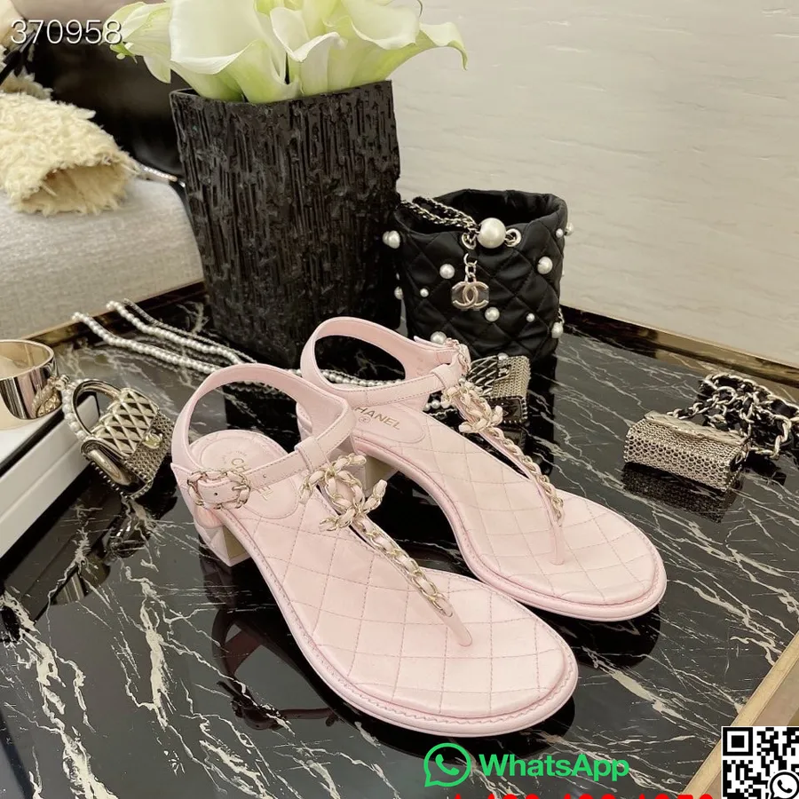 Chanel Woven CC Logo Heeled Sandals Lambskin Leather Spring/Summer 2021 Collection, Light Pink