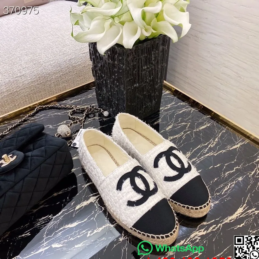 Chanel Grosgrain Espadrilles Báránybőr Bőr 2021 Tavaszi/nyári Kollekció, Fehér/fekete