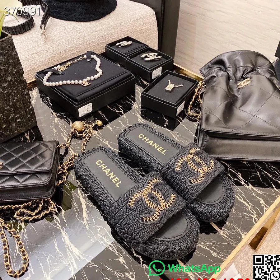 Chanel Sandalias De Ratán Trenzado Piel De Cordero Colección Primavera/verano 2021, Negro