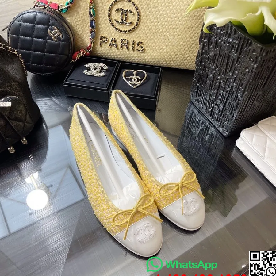 Chanel Ballerina Flats Tweed/Lambskin Leather Spring/Summer 2021 Collection, Yellow/White