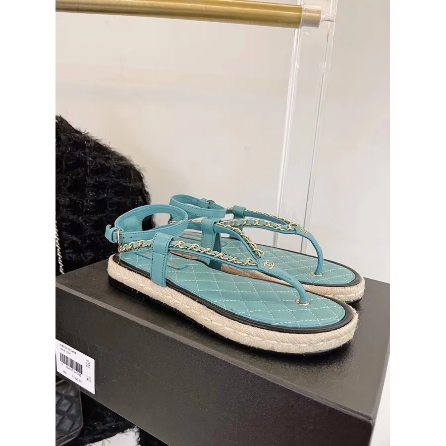 Chanel Riemchen-Espadrille-Sandalen Aus Lammleder, Frühjahr/sommer-kollektion 2021, Türkis