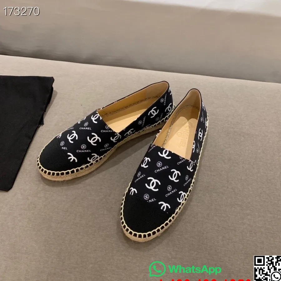 Chanel Cc Logo Espadrilles Lammeskind Forår/sommer 2021 Kollektion, Sort/hvid