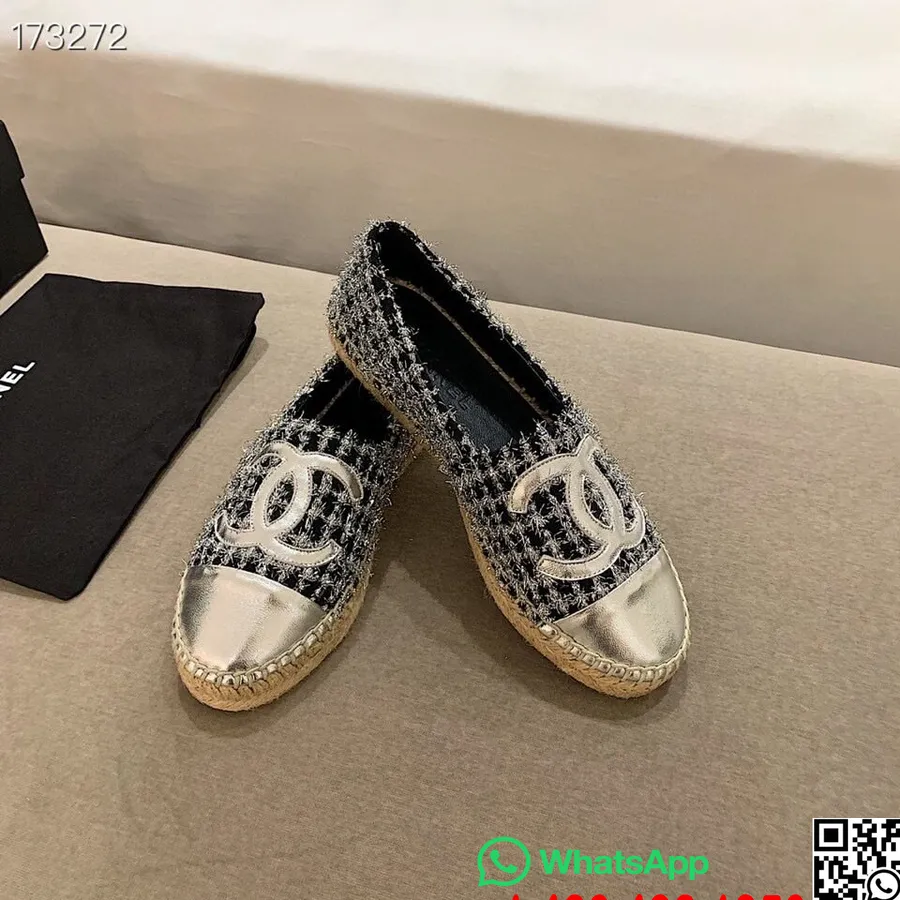 Espadryle Chanel Tweed/ryps Skóra Jagnieca Kolekcja Wiosna/lato 2021, Czarny/srebrny