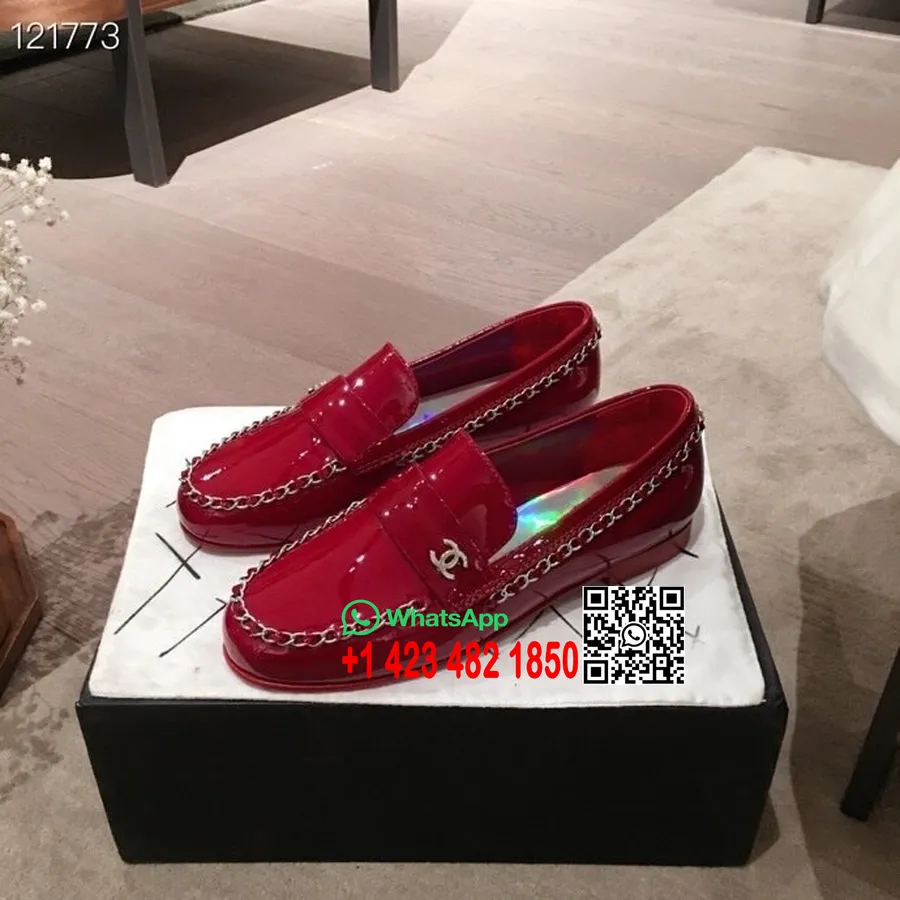 Chanel Kjede Broderte Loafers Patent Kalveskinn Høst/vinter 2020 Kolleksjon, Rød