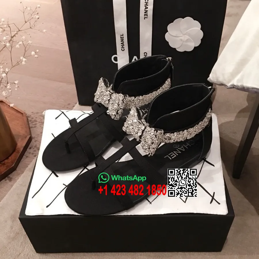 Chanel Perlenverzierte Bandsandalen Aus Kalbsleder, Herbst-/Winterkollektion 2020, Schwarz