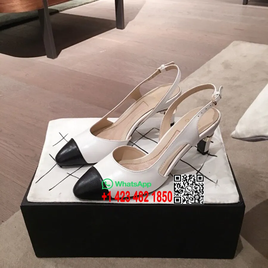 Chanel Slingback Pumps Kalfsleer Herfst/wintercollectie 2020, Wit/zwart