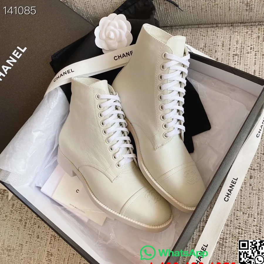 Chanel Lace Up Ankle Boots Calfskin Leather Fall/Winter 2020 Collection,  White