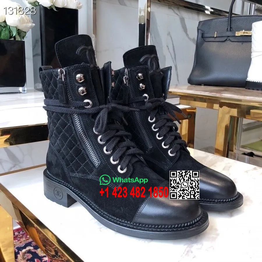 Botas Militares Con Cordones Chanel Colección Otoño/invierno 2018 De Piel De Ante/piel De Becerro, Negro