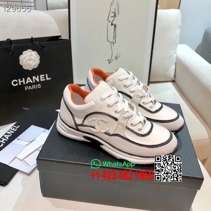 Tênis Chanel Trainer Pele De Cordeiro E Couro Camurça Coleção Outono / Inverno 2020, Branco / Multicolorido