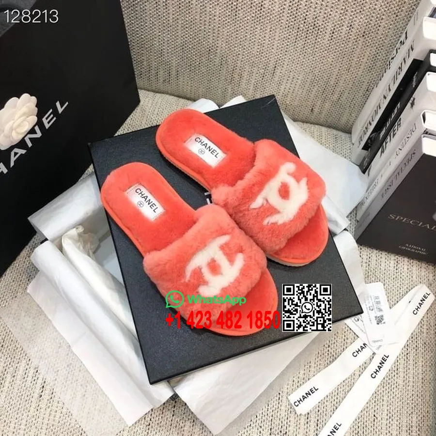 Chinelos De Pele Chanel Cc Coleção Outono / Inverno 2020, Laranja