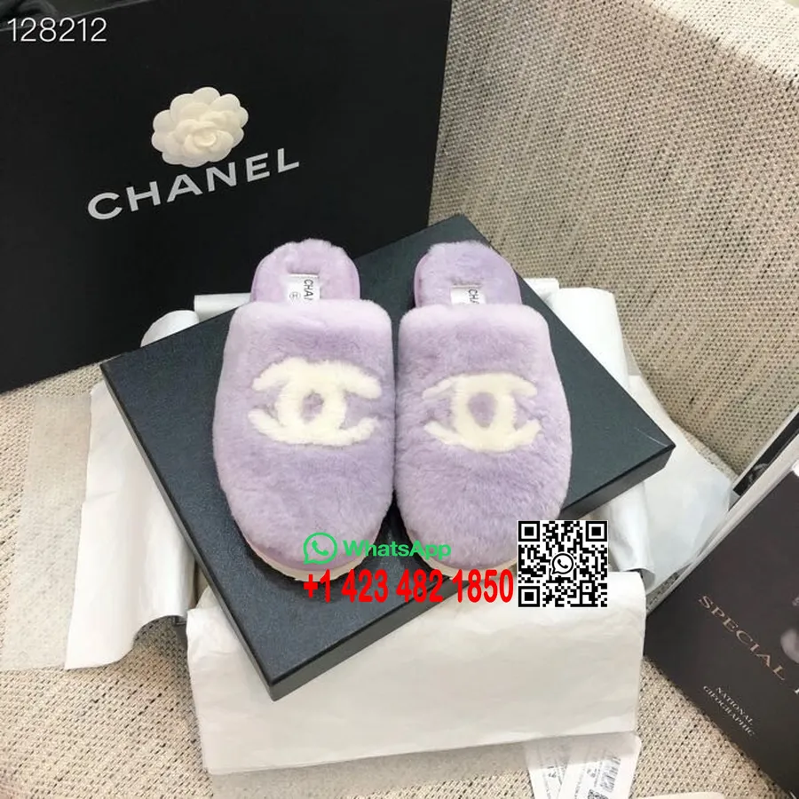 Chinelos De Pele Chanel Cc Coleção Outono / Inverno 2020, Lavanda