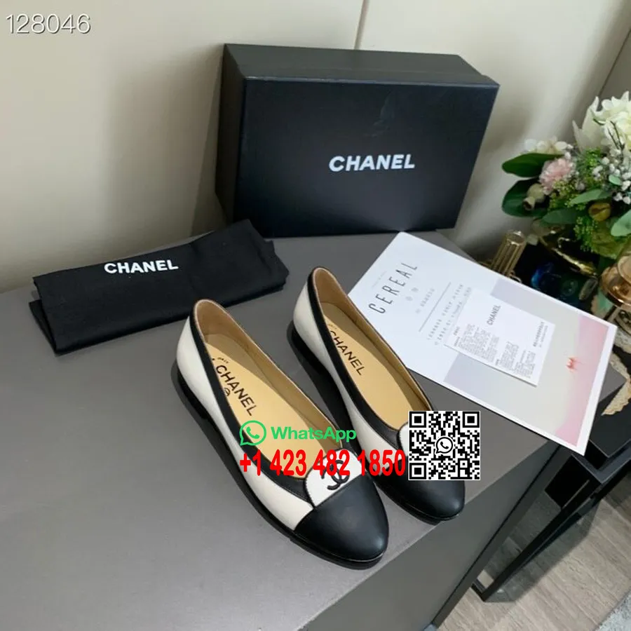 Chanel Cc Flats Kalveskinn Høst/vinter 2020 Kolleksjon, Svart/hvit