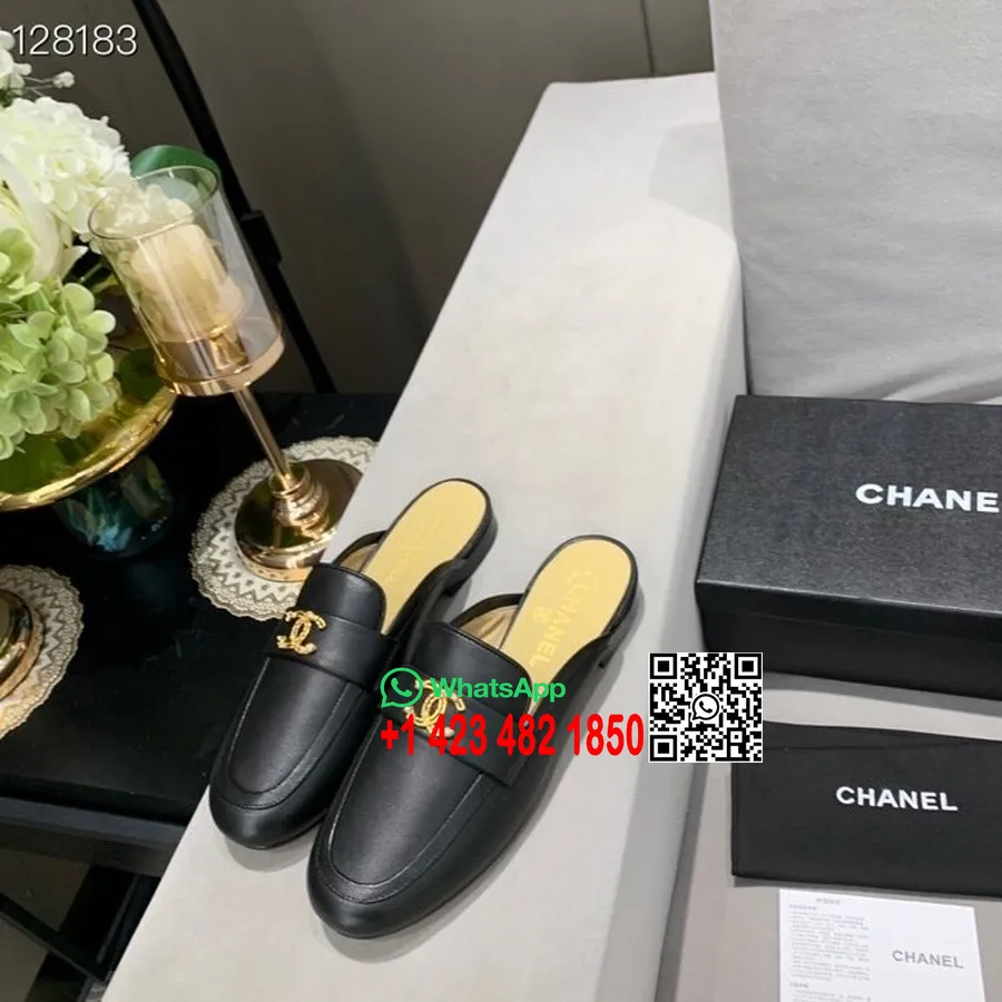 Mules Chanel Cc Logo En Cuir De Veau Collection Automne/hiver 2020, Noir