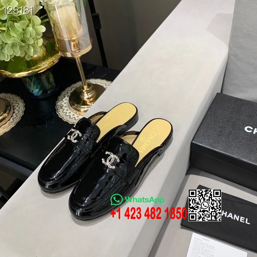 Chanel Cc Logo Mules Patent Kalveskinn Høst/vinter 2020 Kolleksjon, Svart