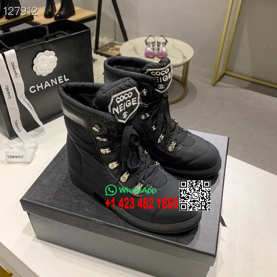 Chanel Coco Neige Stiefeletten Nylon/Kalbsleder Herbst/Winter 2020 Kollektion, Schwarz