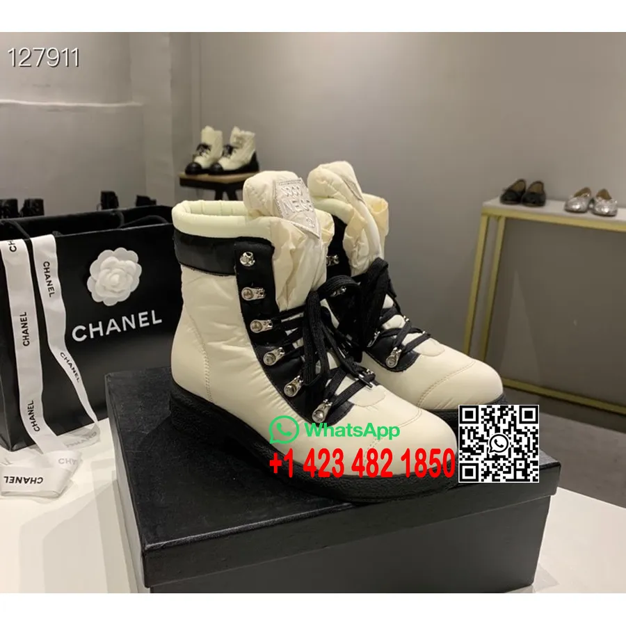 Chanel Coco Neige боти до глезена найлон/телешка кожа колекция есен/зима 2020, бели