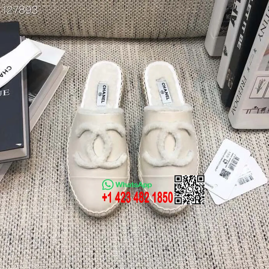 Chanel Shearling Fur Alpercatas Mules Couro De Cordeiro Coleção Outono/inverno 2020, Bege/branco