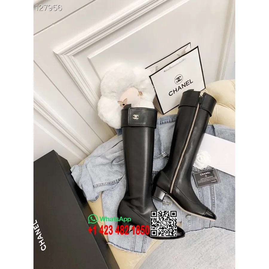 Chanel Knee High Boots Calfskin Leather Fall/Winter 2020 Collection, Black