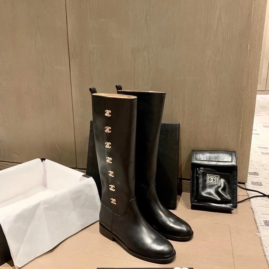 Chanel Knee High Riding Boots Lambskin Leather Fall/Winter 2020 Collection, Black