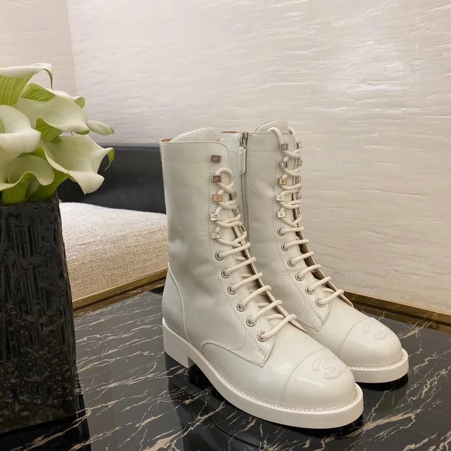 Chanel Mid-Calf Boots Calfskin Leather Fall/Winter 2020 Collection, White