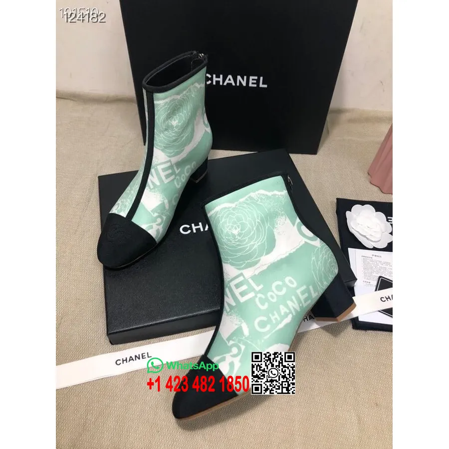 Chanel Print Ankle Boots Calfskin Leather Fall/Winter 2020 Collection, Mint/Black