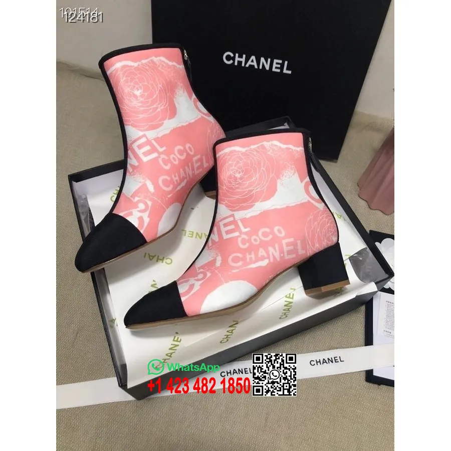 Stiefeletten Mit Chanel-Print Aus Kalbsleder, Herbst-/Winterkollektion 2020, Rosa/weiß