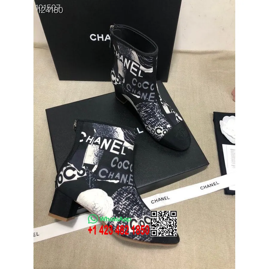 Chanel Print Ankle Boots Calfskin Leather Fall/Winter 2020 Collection, Black/White