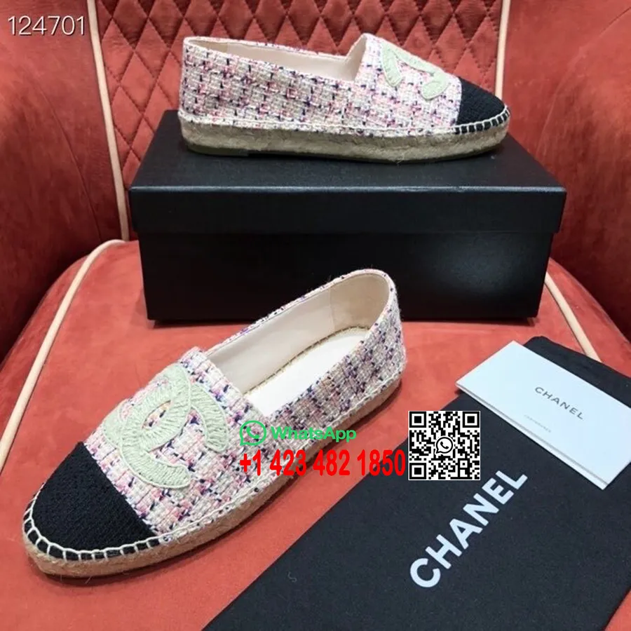 Chanel Tweed/grosgrain Espadrillek Báránybőr őszi/téli 2020 Kollekció, Világos Rózsaszín/multi