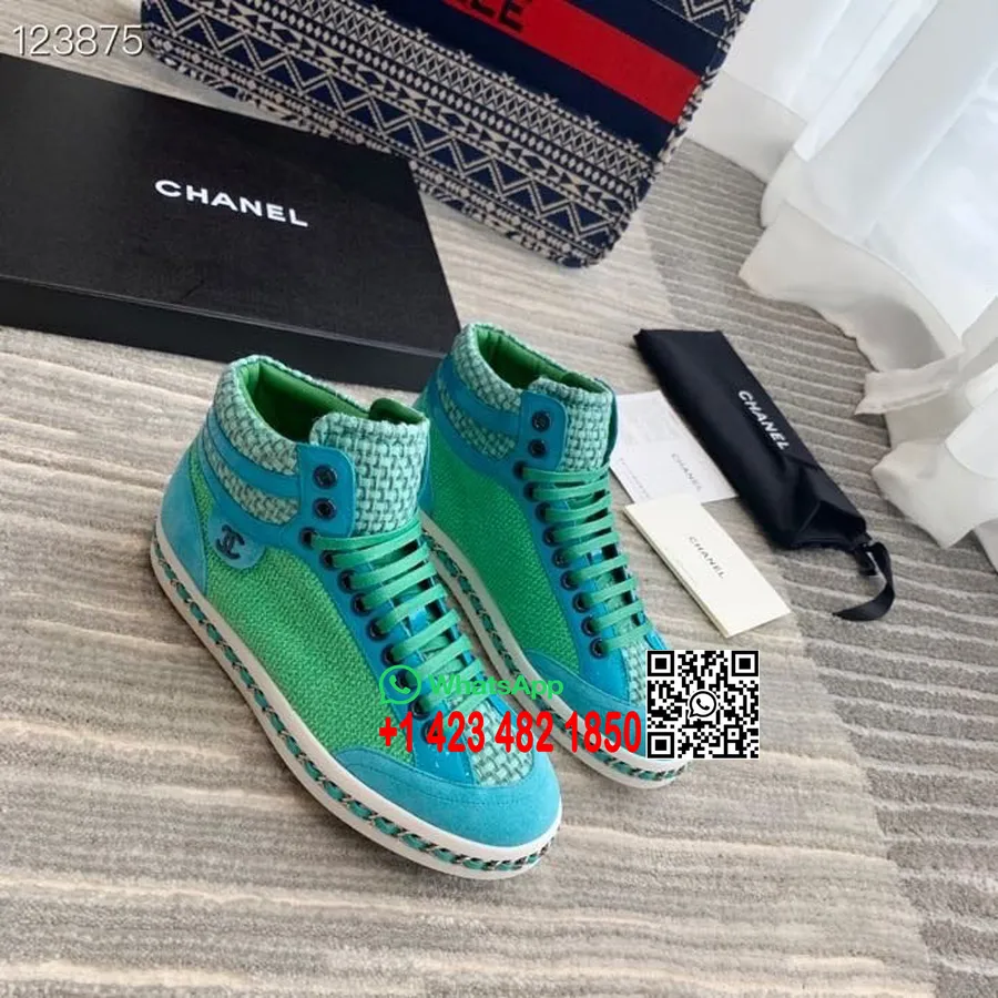 Tênis Chanel Hi-top Trainer Pele De Cordeiro E Couro Camurça Coleção Primavera / Verão 2020, Verde Mar