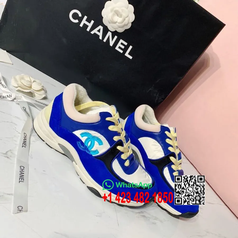 Chanel Nylon Sneakers Lammskinn & Mocka Vår/sommar 2020 Kollektion, Elektrisk Blå