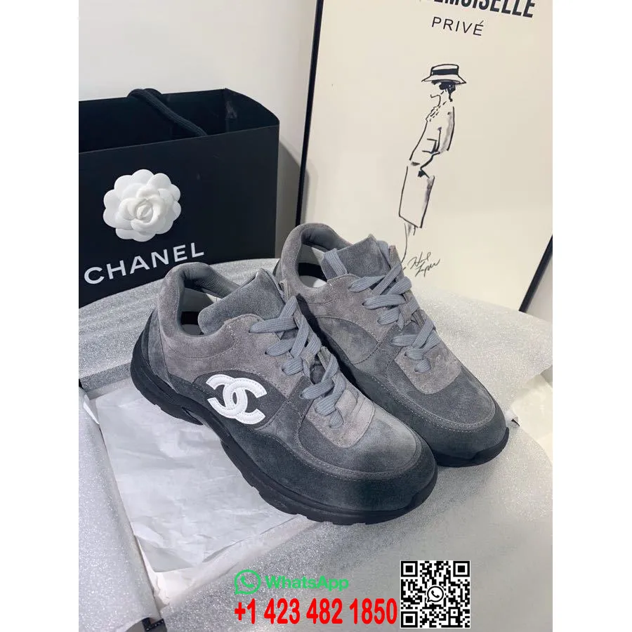 Chanel Nylon Sneaker Sneakers Lamsleer En Suède Leer Lente/zomercollectie 2020, Zwart/grijs