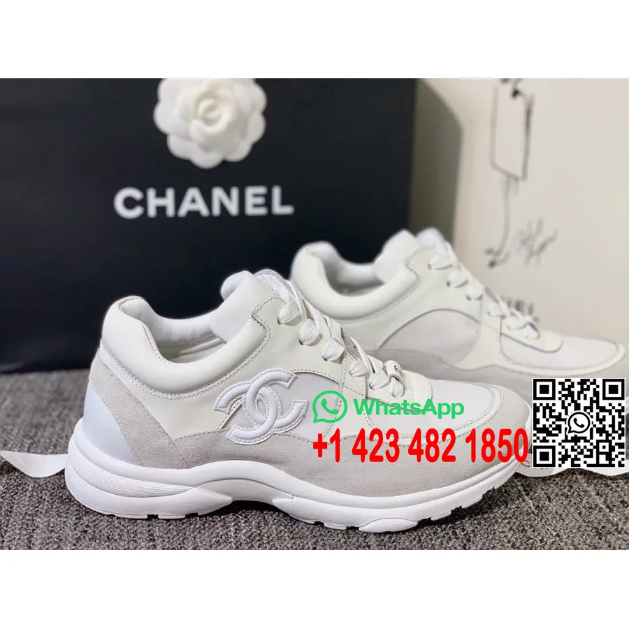 Tênis Chanel Nylon Trainer Pele De Cordeiro E Couro Camurça Coleção Primavera / Verão 2020, Branco