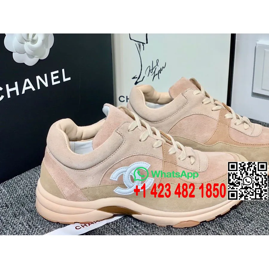 Sneakers Chanel Trainer In Nylon Pelle Di Agnello E Pelle Scamosciata Collezione Primavera/estate 2020, Beige