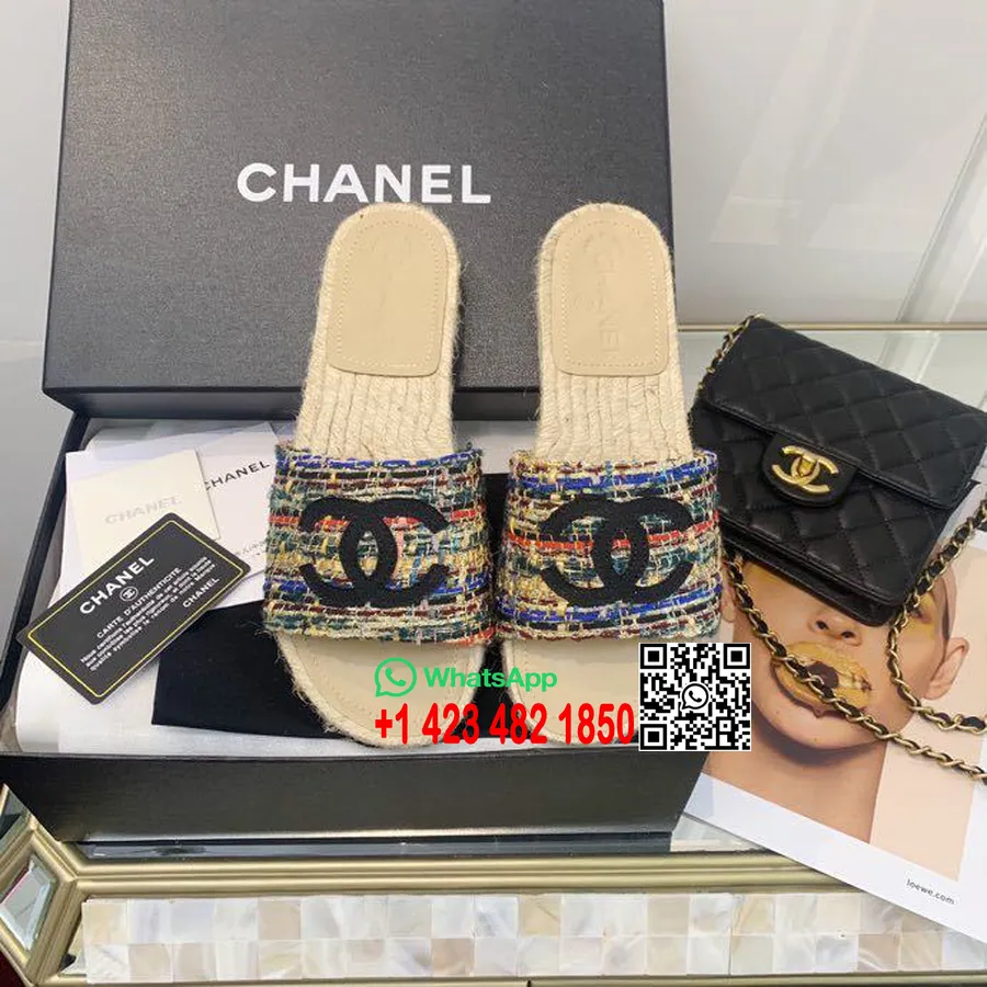 סנדלי אספדריל Chanel Cc טוויד/עור עגל קולקציית אביב/קיץ 2020, אדום/שחור