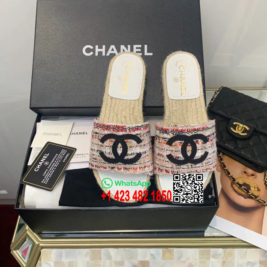 Chanel Cc Espadrille-sandalen, Tweed/kalbsleder, Frühjahr/sommer-kollektion 2020, Rot/schwarz