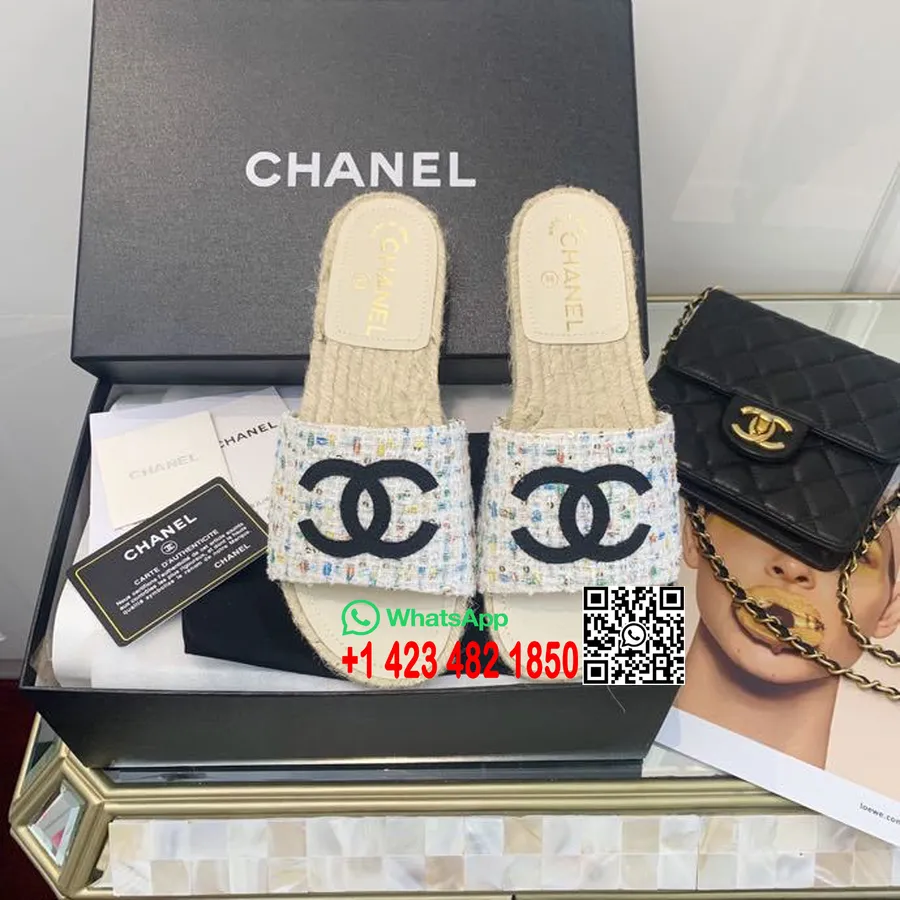 Chanel CC Espadrille-Sandalen Aus Tweed/Kalbsleder, Frühjahr/sommer-kollektion 2020, Weiß/mehrfarbig