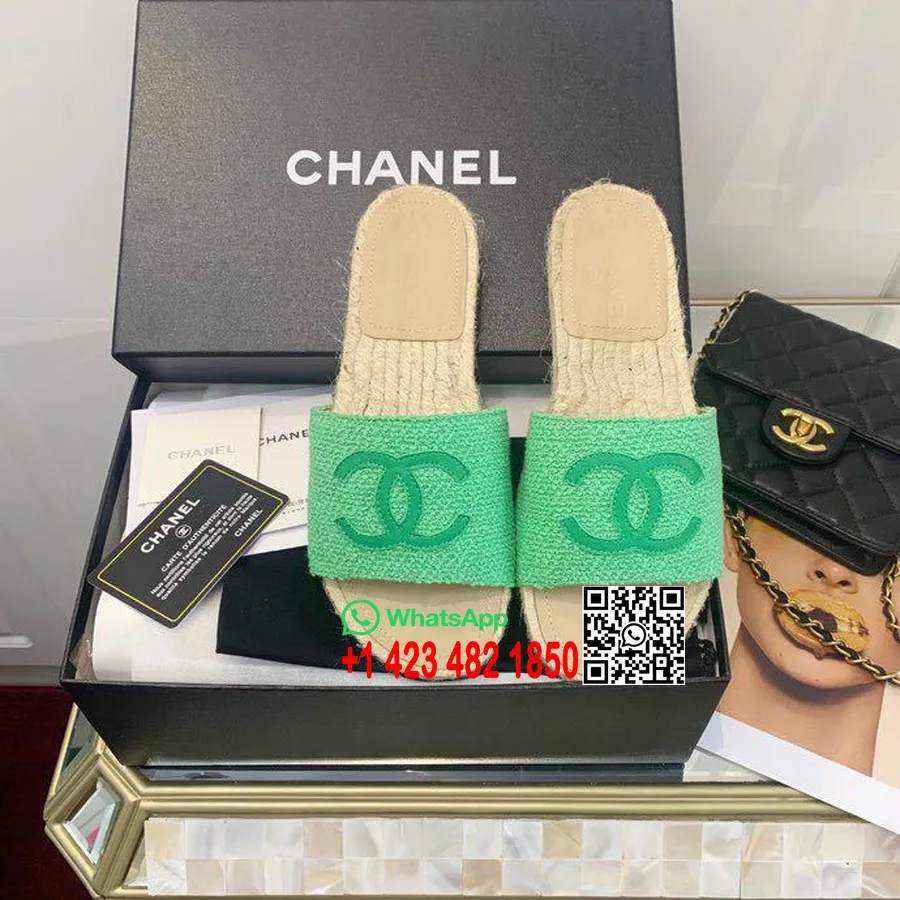 Chanel Cc Alpargatas Sandalias Tweed/piel De Becerro Colección Primavera/verano 2020, Verde