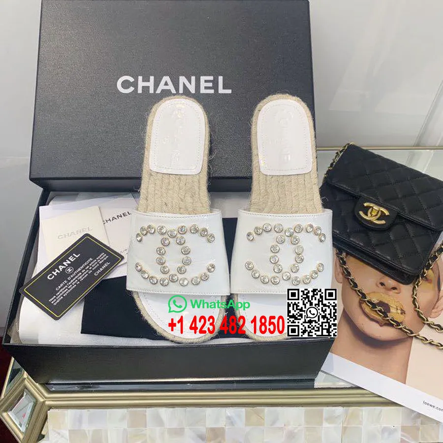 Chanel Crystal Cc Espadrille Espadrille Sandaalit Vasikkanahkainen Nahka Kevät/kesä 2020 Mallisto, Valkoinen